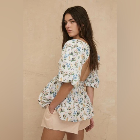 New! Marissa Webb Griffin Botanical Floral Open Back Blouse 🌼Small NWT! - Picture 6 of 11